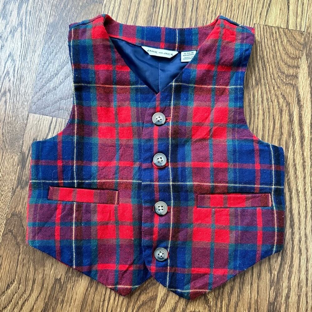 Janie and Jack wool plaid tartan vest, size 12-18M